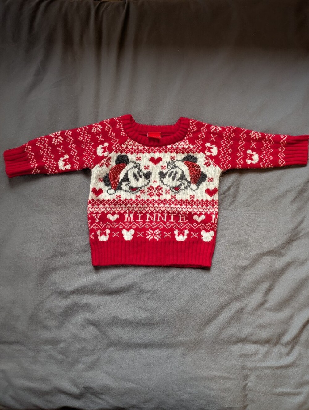 Disney 12M Red and White Minne Mouse Holiday Crewneck Sweater